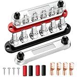 Seamaka 350A 12V-48V Bus Bar Marine Power Distribution Block with Cover with 6 x 3/8”Post,Battery Bus Bar (Pair,Red & Black),Automotive Busbars 12 Volt for Car Boat Solar Wiring