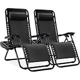 Best Choice Products Set of 2 Adjustable Steel Mesh Zero Gravity Lounge Chair Recliners w/Pillows and Cup Holder Trays - Black