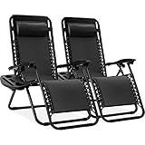 Best Choice Products Set of 2 Adjustable Steel Mesh Zero Gravity Lounge Chair Recliners w/Pillows and Cup Holder Trays - Black