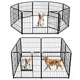 DUMOS Dog Playpen Indoor, Metal 32 Inch 8 Panels Foldable Pet Fence with Door, Outdoor Small Medium Large Dog Puppy Portable Exercise Play Pen for RV Camping, Trips, Play Yard