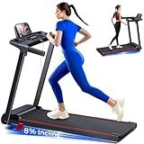 Treadmill with 8% Incline, Walking Pad Treadmill with Handle Bar, Portable Folding Treadmills for Running and Walking, 3.0HP Brushless Motorized, 5 Layers Shock-Absorbing