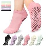 Muezna 6 Pairs Pilates Grip Socks Women Non Slip Yoga Grippy Sock with Grip