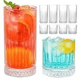Ruckae Drinking Glasses Set of 8,15 oz and 7 oz Kitchen Water Glass Cups Set,Clear Ribbed Glassware Dishwasher Safe,Mixed Drinkware for Beer,Juice,Cocktail,Whiskey,Milk and Various Mixed Drinks