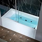 WOODBRIDGE 60" x 32" Alcove Acrylic Rectangular Whirlpool Heated Jetted Tub in White with right Drain, Matte Black Finish, BS667-R-MB02