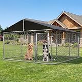 Petony Large Outdoor Dog Enclosure,Heavy Duty Dog Kennel with Roof,Galvanized Steel Dog Cage Fence with Double Safety Locks(6.56'x 6.56')