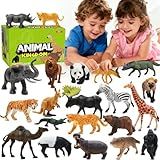 Safari Animals Figures Toys, Realistic Wild Zoo Animal Figurines, Plastic African Jungle Animals Playset for Kids Toddlers, 21Pcs Safari Toys Birthday Gifts for Boys Girls