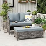 OC Orange-Casual 2-Piece Outdoor Patio Furniture Wicker Love-seat and Coffee Table Set, with Built-in Storage Bin, Grey Rattan, Grey Cushions