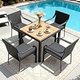 YITAHOME Outdoor Patio Dining Set for 4 35.4" Outdoor Table and Chairs Wicker Patio Dining Furniture Set 5 Pieces with Stackable Chairs and Cushions Outdoor Dining Table Set for Backyard Garden