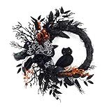 GarveeHome 20 in Halloween Owl Wreath, Halloween Garland with Natural Vines and Black Artificial Roses for Door Porch Wall, Outdoor or Indoor Party Home Decor