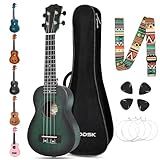 AODSK Soprano Green Ukulele for Beginner 21 Inch Ukelele with Gig Bag Strap Nylon String 4 Picks Holiday Gift