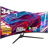 Gawfolk 34 Inch Ultrawide Curved Gaming Monitor, 1500R PC Screen 165hz UWQHD 4K, Curved Computer Screen with FreeSync, Support Wallmount 75x75mm-Black