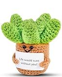 Crochet Positive Succulent Plant Thank You Gifts for Birthday Easter Day Mother's Day, Emotional Uplifting Gifts for Women Men Mom Dad Friends Wife Coworkers Cute Funny Decors (Life Would Succ)