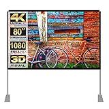 Portable Projector Screen Stand Outdoor: Movie Projection Screen 80 inch 4K HD16:9 Outside Screen with Carry Bag for Home Theater Backyard Cinema Travel Foldable Anti Crease