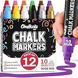 Chalkola Car Window Markers for Glass Washable - (10mm, 12 Pack w/Gold Silver) | Jumbo Liquid Chalk Markers for Blackboard, Chalkboard, Auto Mirror, Bistro Board — 3 in 1 Wide Nib Chalk Paint Pens