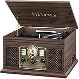 Victrola The Quincy 6-in-1 Bluetooth Record Player & Multimedia Center with Built-in Speakers – 3-Speed Turntable, CD & Cassette Player, AM/FM Radio, Wireless Music Streaming (Espresso)