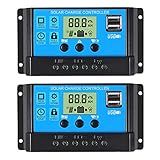 ACEIRMC 2pcs 30A Solar Charge Controller 12V/ 24V Solar Panel Charge Controller Intelligent Regulator with 5V Dual USB Port Display Adjustable Parameter LCD Display and Timer Setting ON/Off Hours