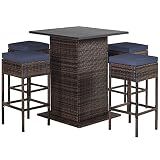 RELAX4LIFE 5-Piece Outdoor Bar Set, Wicker Rattan Bar Height Patio Set