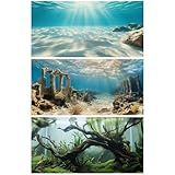 COMSUN 3 Pack Aquarium Background, 30x18 inches Polyester Aquarium Background, Cloth Fish Tank Background, Undersea Ruins Floor Sunshines & Tree Wood Branches Aquatic Plants