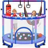 Yohood 55" Trampoline for Kids with Enclosure, 6-in-1 Toddler Trampoline Indoor Outdoor, ASTM Certified Full Anti-Rust Tube with Adjustable Gymnastics Bars for Boys Girls Ages 3-10