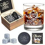 50th Birthday Gifts for Men Whiskey Glass Set - 50th Birthday Decorations, Party Supplies - 50 Year Anniversary, Bday Gifts Ideas for Him, Dad, Husband, Friends - Wood Box & Whiskey Stones & Coaster