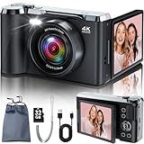 JDZ 4K Digital Camera for Photography and Video, 56MP Autofocus Vlogging Camera for YouTube, 3'' 180° Flip Screen, 16X Zoom, Flash, Compact Travel Camera with 32GB Card for Beginners