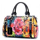 Genuine Leather Bags Flower Purses Floral Bag Tote Handbags for Women Cross Body Hobo Satchel Designer Medium Bag(Doodle)