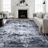 5x7 Area Rug Living Room Rug: Washable Modern Abstract Soft Thin Rug Indoor Floor No Slip Stain Resistant Carpet for Bedroom Dining Room Farmhouse Nursery Home Office - Black
