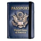 TOURSUIT RFID Blocking Passport Holder, Leather Travel Wallet, Dark Blue