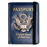TOURSUIT RFID Blocking Passport Holder, Leather Travel Wallet, Dark Blue