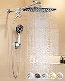 Veken 11.8" Rain Shower Head with Handheld, High Pressure Handheld Shower with Multi Spray Modes, Rainfall Combo with 15" Metal Extension Arm, Detachable Dual Shower, Bathroom Decor, Chrome Silver