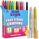 Blue Squid Face Paint Crayons - 12 Vibrant Colors Twistable & Washable Face Paint Sticks - Face Painting Kit for Kids Party, Halloween, Belly Painting Kit Pregnancy, Makeup Body Paints for Adults