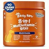 Zesty Paws Dog Multivitamin, Chewable Dog Vitamins and Supplements for Hip & Joints, Skin & Coat, Omega 3 Fish Oil for Dogs- Senior & Puppy Multivitamin- Chicken- 90ct