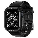Spigen Rugged Armor Pro Designed for Apple Watch Case with Band Series SE3/9/8/SE2/7/6/SE/5/4 45mm/44mm Protective TPU Cover with Strap - Black