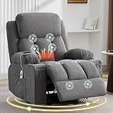 MAHOMICO Swivel Rocker Recliner Chair with Vibration Massage and Heat for Living Room,with Rocking Function and Side Pocket, USB Charge Port,2 Cup Holders