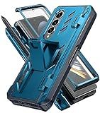 ZKRO for Samsung Galaxy Z-Fold-4 Case: Military Grade Hinge Protection S-Pen Holder Heavy Duty Shockproof 360 Full-Body Protective Phone Cover with Kickstand for Galaxy ZFold 4 5G 2022 (Blue)
