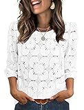 Sampeel Women Blouses Dressy Casual Summer Spring Tops Trendy Lace Eyelet Tops Boho 3/4 Length Business Casual Outfits Work Vacation Resort Wear 2026 Short Sleeve Shirts Western White L