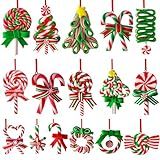 AUGSUN 16Pcs Christmas Lollipop Ornaments, Candy Christmas Tree Decorations Colorful Mini Candy Cane Hanging Ornaments Polymer Clay Peppermint Pendants for Xmas Tree Party Home Decorations