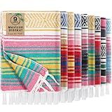 Peryiter 9 Pcs Mexican Blanket Bulk Large Yoga Blanket Striped Falsa with Fringed for Outdoor Beach Picnic Couch, 45 x 70 inch(Pastel Colors)