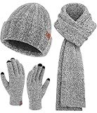 Womens Winter Warm Knit Beanie Hat Touchscreen Gloves Long Neck Scarf Set with Fleece Lined Skull Caps Gifts for Women