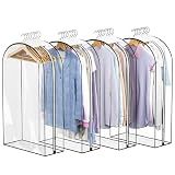 Liuoud Clear Garment Bags for Hanging Clothes 10” Gusseted, Suit Bags for Closet Storage, Hanging Plastic Clothes Cover for Coat, Dress, Fur, Shirt, 4 Pack, 40” Long