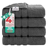 American Soft Linen Luxury 4 Piece Bath Towel Set, 600 GSM 100% Cotton Turkish Bath Towels for Bathroom, 27x54 in Large Bathroom Shower Towels, Dark Gray