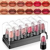 BINGBRUSH 12Pcs Mini Capsule Makeup Lipstick Pills Set, Lápiz Labial Rojo Matte Lipstick Lip Stain Set Women Nude Brown Dark Red Matte Matt Lipsticks Cute Lip Stick Purse Set
