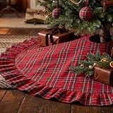 Hungdao Red Tartan Christmas Tree Skirt with Ruffle Edge Bow, 36 Inch