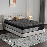 Queen Size 12 Inch Hybrid Mattress in a Box. Medium Firm Black and Gray Fabric Cover with Pocket Spring and Memory Foam Breathable Supportive Cool Sleep for Back Side Stomach Sleepers