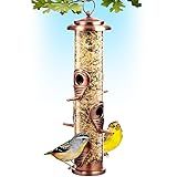 Bird Feeders for Outdoors (Brushed Metal Copper) Squirrel Proof Hanging Bird Feeders with Locking Lid & Adjustable Hanger, Chew-Proof, Weather Resistant 15 Inches 6 Port
