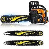 WTHW 63CC Gas Powered Chainsaw 20 Inch, 2-Cycle Engine with 2 Chains & Bars, Heavy Duty Gas Chain Saw for Tree Felling, Logging, and Firewood Cutting (WTH985)