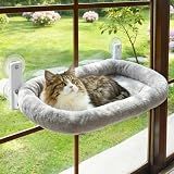 AMOSIJOY Cordless Cat Window Perch with Cushion Bed Metal Frame, L Gray