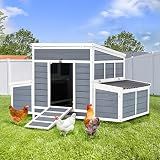AECOJOY 56" Chicken Coop, Large Wooden Chicken House with 6 Nesting Boxes, Outdoor Chicken Hutch for 4-6 Chicken, Grey&White