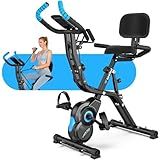 Birdfeel Foldable Exercise Bike, Multifunctional Indoor Stationary Bikes for Home with 8-Level Magnetic Resistance, Quiet Workout Bike with Arm Resistance Bands, LCD Monitor, 300LBS Capacity (Blue)