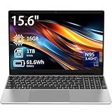 Auusda 15.6" Laptop Computer, 16GB RAM, 1TB NVMe, 4C4T N95 Up to 3.4GHz, FHD Display, Backlit Keyboard, Fingerprint Reader, Big 8000mAh Battery, Win11 Pro, Upgradable to 10TB Storage, Silver, T152A